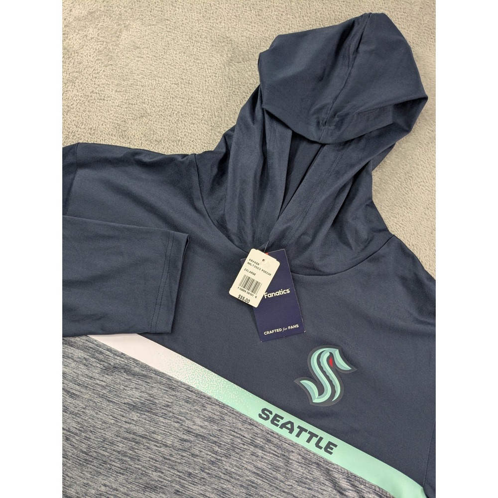 Fanatics Seattle Kraken NHL Podium Hooded Shirt Mens 2XL Navy Grey NHLT3503